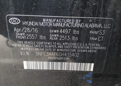 2016 Hyundai Sonata Limited from USA, damaged, VIN 5NPE34AF6GH435402